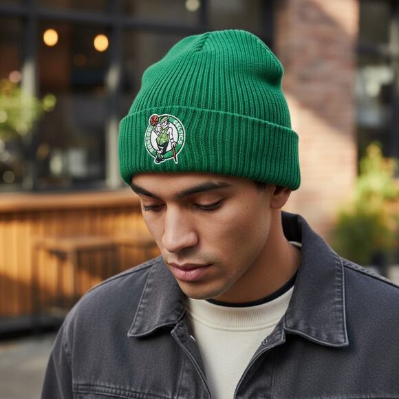 New Era Boston Celtics Knit Beanie Hat Cap Cuff Pom Lined Wool NBA Basketball - Picture 2 of 13